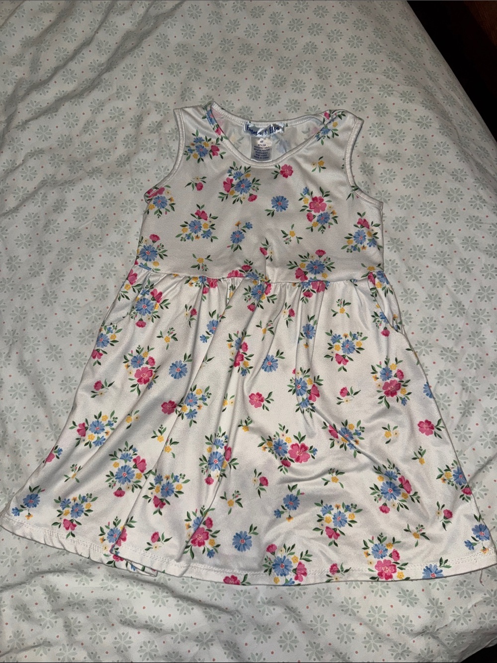 Girls White Floral Sleeveless Summer Dress